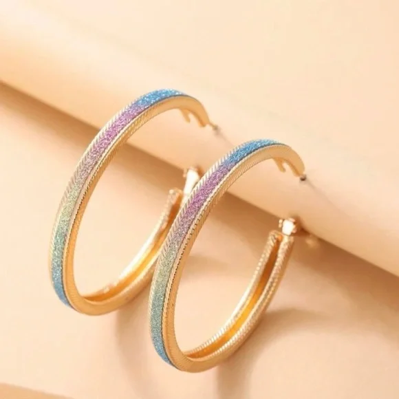 Gold Glitter Ombre Hoop Earrings - Picture 5 of 5